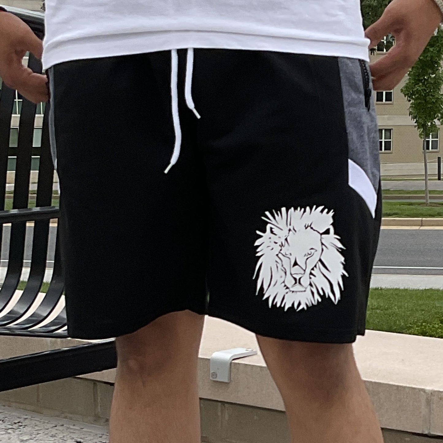 Black Grey and White Zipper Pocket Shorts